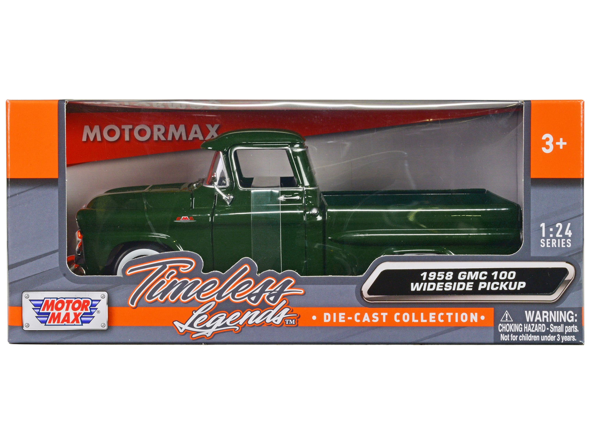 1958 GMC 100 Wideside Pickup Truck Green "Timeless Legends" Series 1/24 Diecast Model Car by Motormax free shipping USA