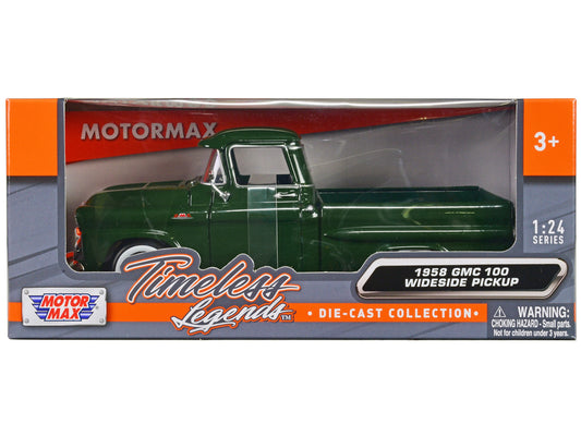 1958 GMC 100 Wideside Pickup Truck Green "Timeless Legends" - Premium Pickup Trucks Models from Motormax - Just $69.99! Shop now at Rapidvehicles