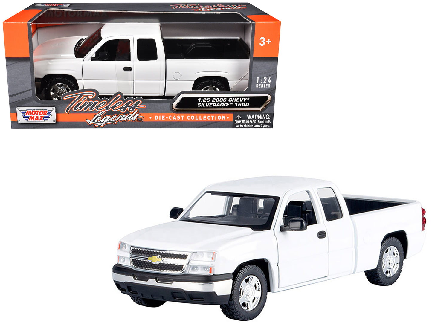 2006 Chevrolet Silverado 1500 Pickup Truck White "Timeless Legends" Series 1/25 Diecast Model Car by Motormax - Use code SHOPAPP15 to get 15 percent off