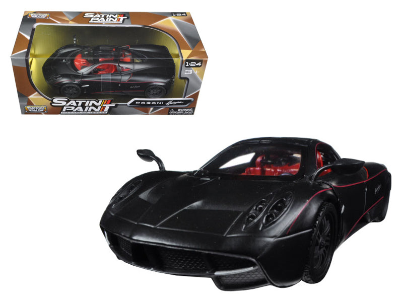 Pagani Huayra Matt Black with Red Interior 1/24 Diecast Model Car by Motormax free shipping USA