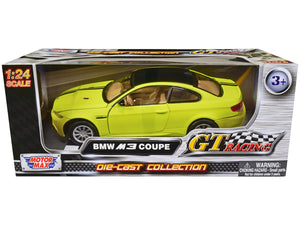 BMW M3 Coupe Neon Yellow with Matt Black Top and Stripes "GT Racing" Series 1/24 Diecast Model Car by Motormax - Premium BMW Models from Motormax - Just $45.99! Shop now at Rapidvehicles