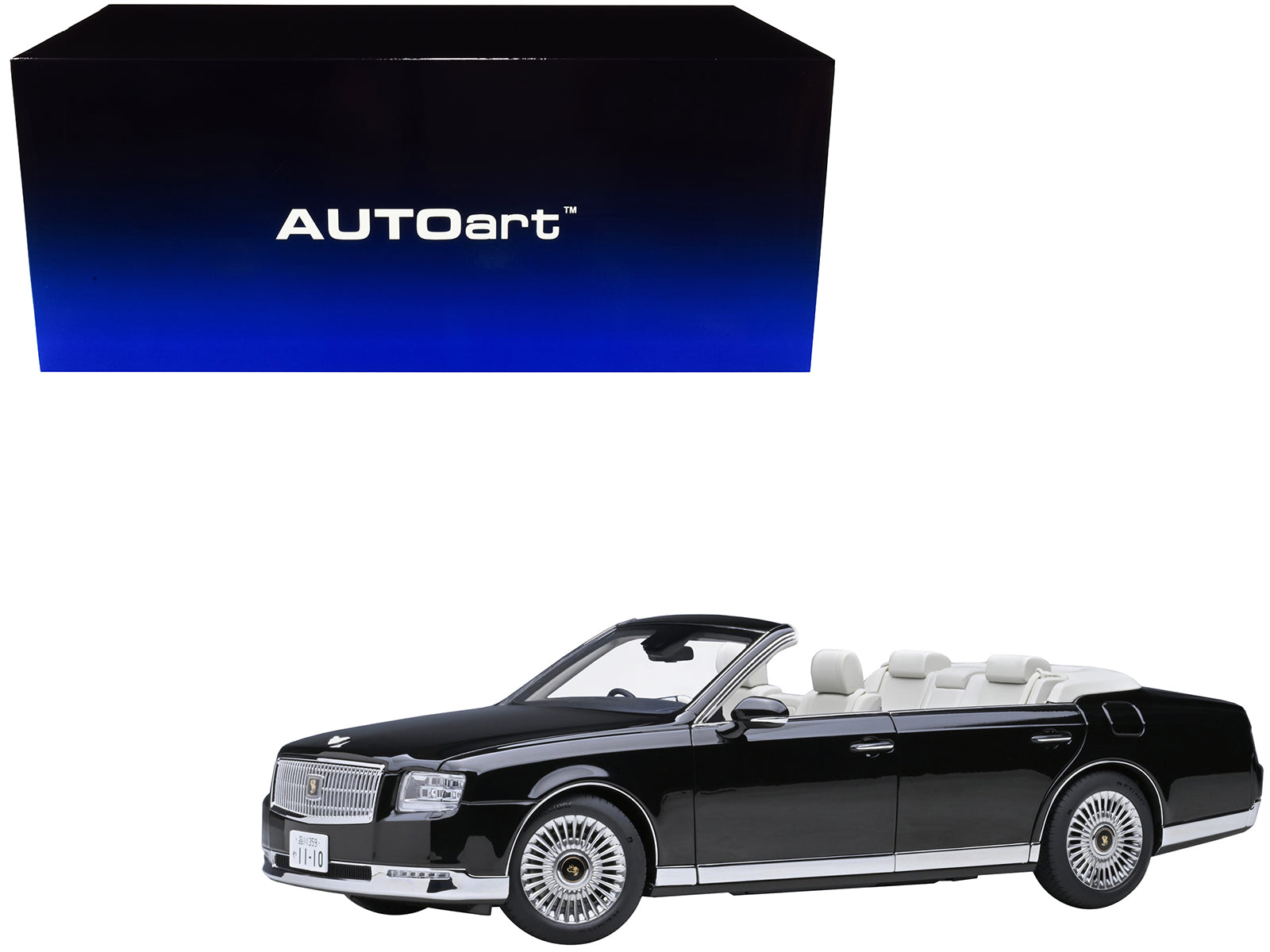 Toyota Century Open Car Convertible RHD (Right Hand Drive) Black with White Interior 1/18 Model Car by Autoart free shipping USA