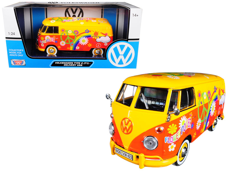 Volkswagen Type 2 (T1) Delivery Van Flower Power 1/24 Diecast Car Model by Motormax free shipping USA