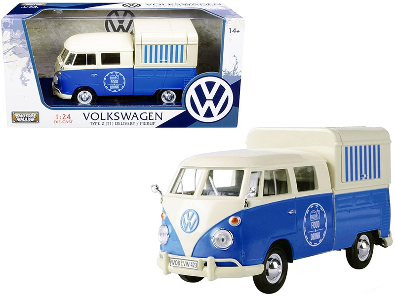 Volkswagen Type 2 (T1) Pickup Food Truck Cream and Blue 1/24 - Premium Volkswagen Models from Motormax - Just $55.79! Shop now at Rapidvehicles