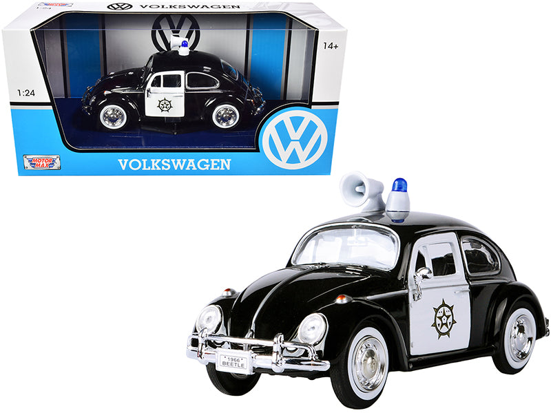 1966 Volkswagen Beetle Police Car Black and White 1/24 Diecast Model Car by Motormax free shipping USA