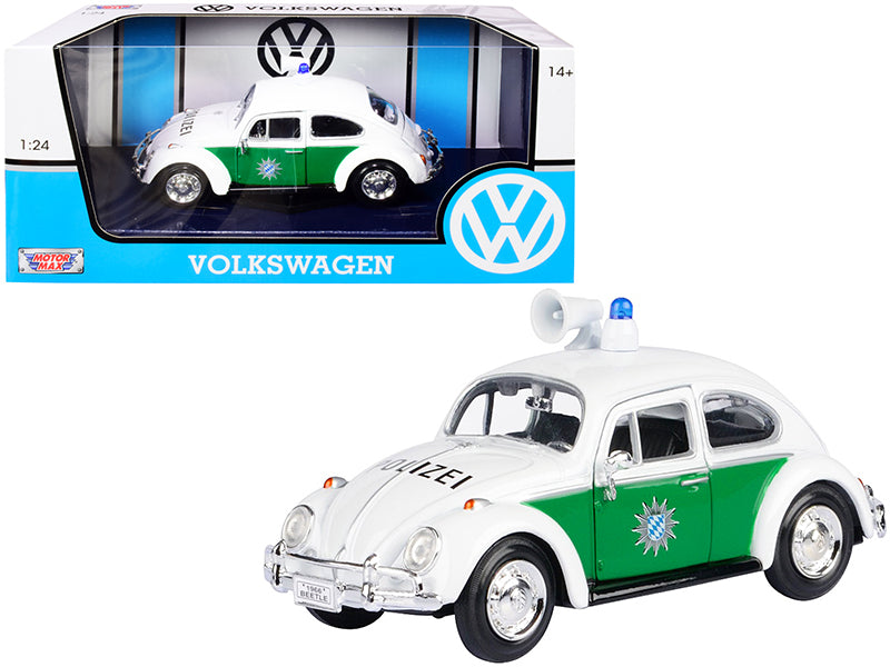 1966 Volkswagen Beetle German Police Car White and Green 1/24 Diecast Model Car by Motormax free shipping USA