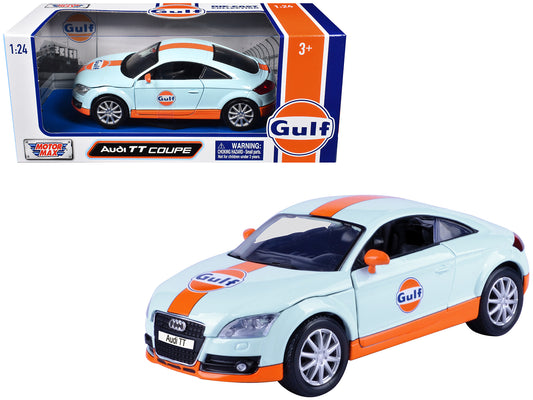 Audi TT Coupe "Gulf Oil" Light Blue with Orange Stripes "Gulf Die-Cast Collection" 1/24 Diecast Model Car by Motormax free shipping USA