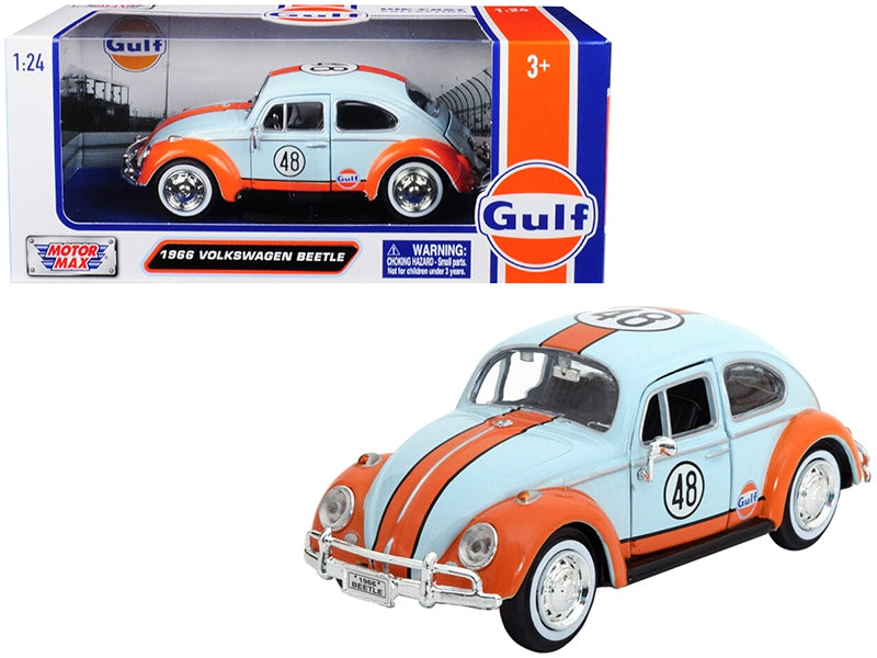 1966 Volkswagen Beetle #48 with "Gulf" Livery Light Blue with Orange Stripe 1/24 Diecast Model Car by Motormax - Premium Volkswagen Models from Motormax - Just $45.59! Shop now at Rapidvehicles