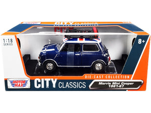 1961-1967 Morris Mini Cooper RHD (Right Hand Drive) Dark Blue with British Flag on the Top and Roof Rack "City Classics" Series 1/18 Diecast Model Car by Motormax - Premium Mini Cooper Models from Motormax - Just $65.44! Shop now at Rapidvehicles