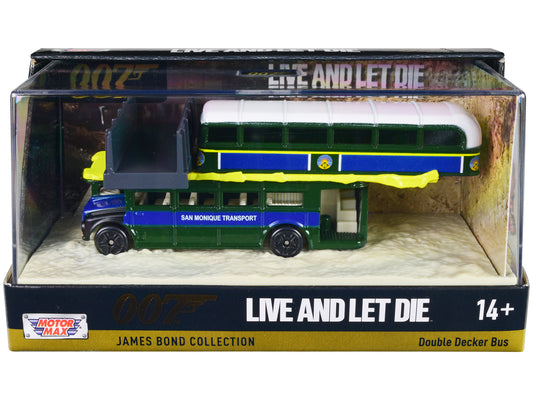 Double Decker Bus "San Monique Transport" "Hitting Bridge Scene" James Bond 007 "Live and Let Die" (1973) Movie with Display "James Bond Collection" Series Diecast Model by Motormax free shipping USA