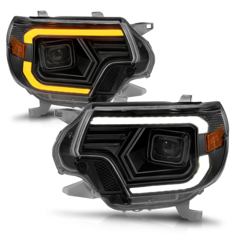 ANZO 12-15 Toyota Tacoma Projector Headlights - w/ Light Bar Switchback Black Housing 111556