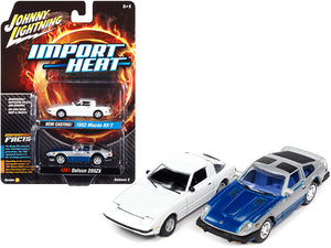 1982 Mazda RX-7 White and 1981 Datsun 280ZX Blue and Silver "Import Heat" Set of 2 Cars 1/64 Diecast Model Cars by Johnny Lightning - Premium  from Rapidvehicles - Just $34.99! Shop now at Rapidvehicles