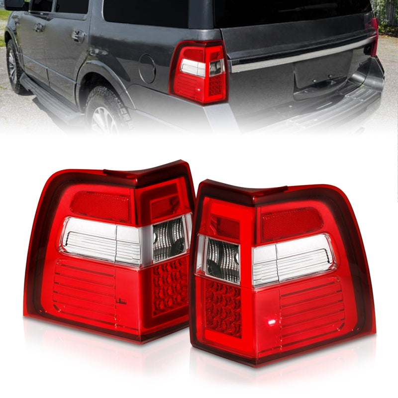 ANZO 07-17 For Expedition LED Taillights w/ Light Bar Chrome Housing Red/Clear Lens 311410