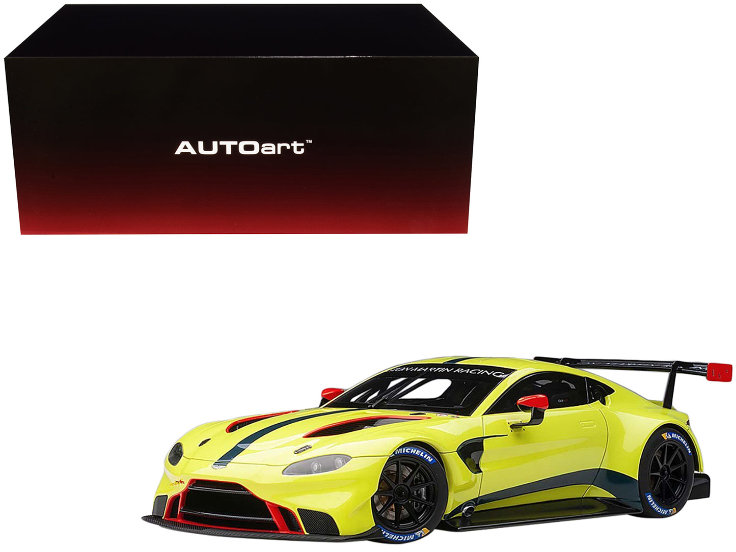 2018 Aston Martin Vantage GTE Le Mans PRO Presentation Car Lemon Green Metallic with Carbon and Red Accents "Aston Martin Racing" 1/18 Model Car by Autoart