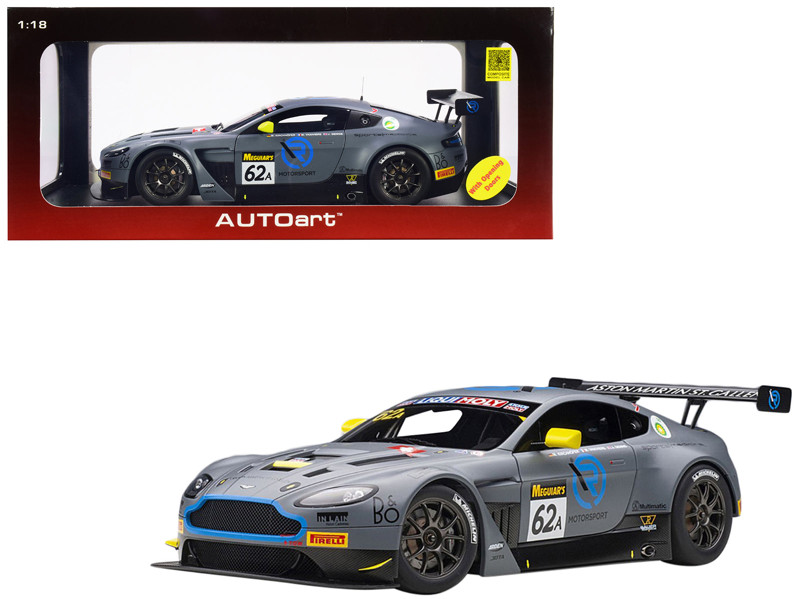 Aston Martin Vantage V12 GT3 #62A J. Dennis - M. Vaxiviere - M. Kirchhoefer Team R-Motorsport Bathurst 12H (2019) 1/18 Model Car by Autoart free shipping USA
