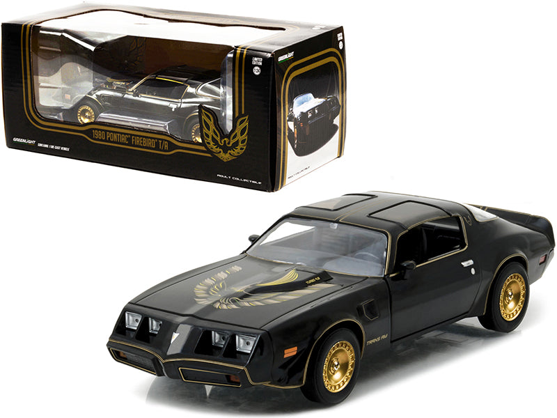 1980 Pontiac Firebird Trans Am T/A Turbo 4.9L Starlite Black with Golden Eagle Hood and Stripes 1/24 Diecast Model Car by Greenlight free shipping USA