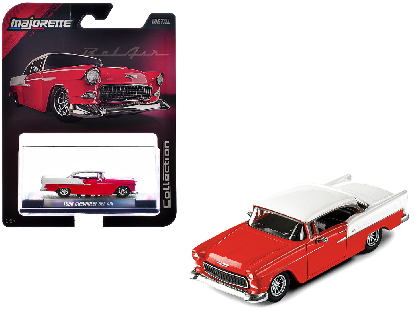 1955 Chevrolet Bel Air Red and White "Collection" Series 1/64 Diecast Model Car by Majorette