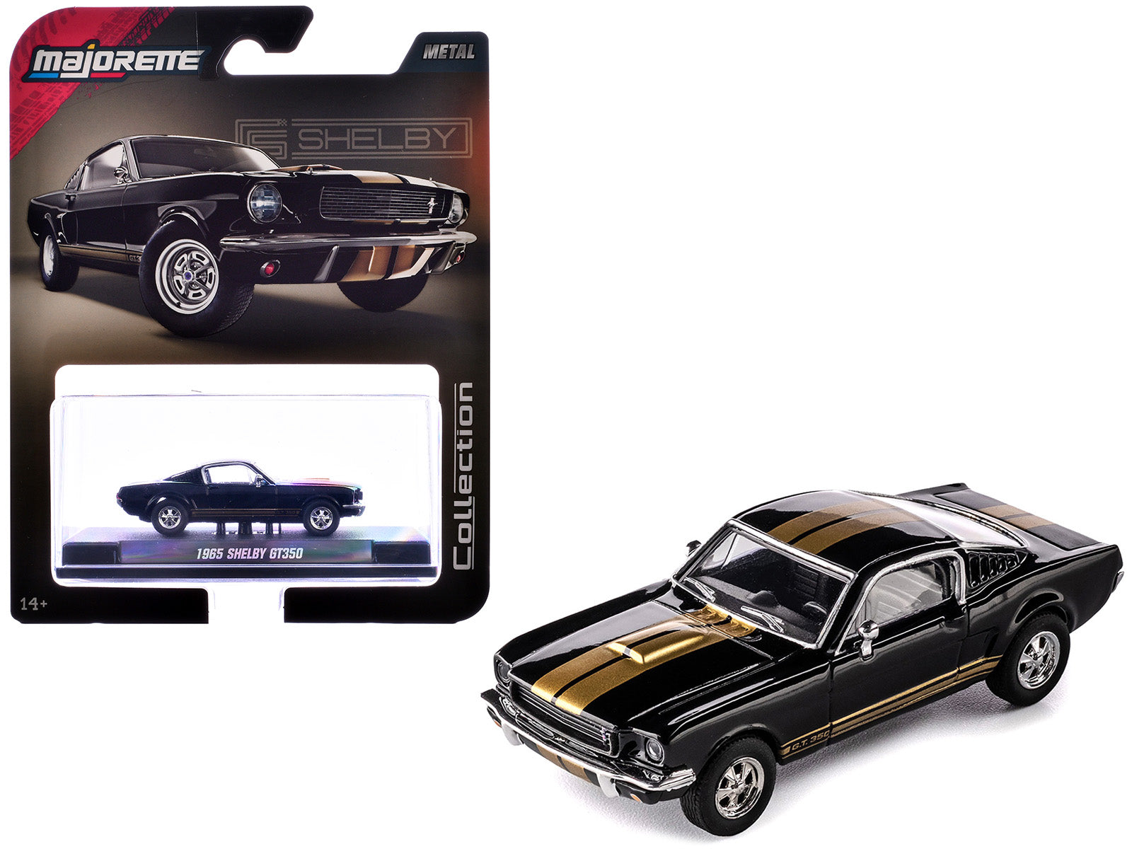 1965 Shelby GT350 Black with Gold Stripes "Collection" Series 1/64 Diecast Model Car by Majorette free shipping USA