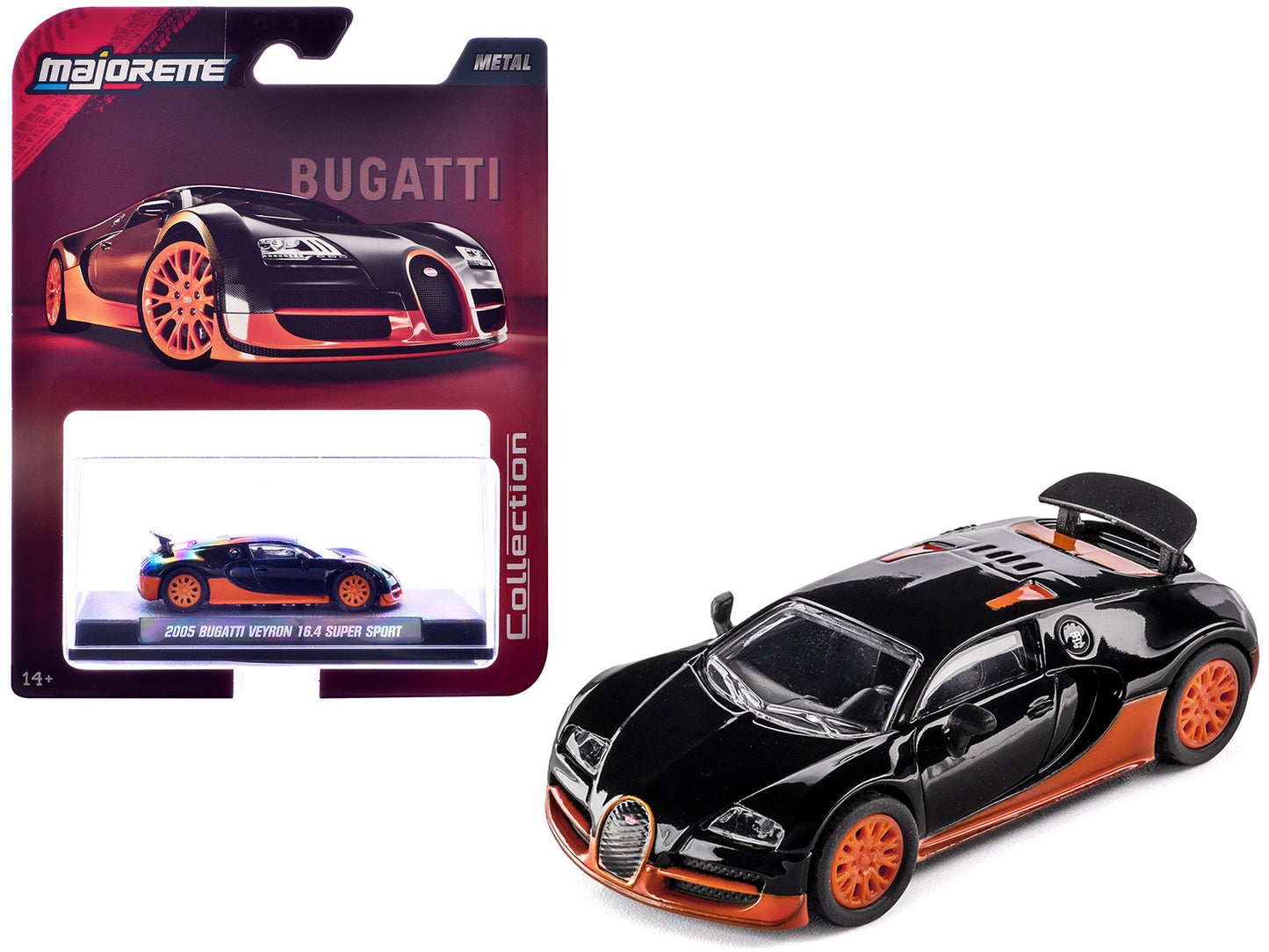 2005 Bugatti Veyron 16.4 Super Sport Black with Orange Accents "Collection" Series 1/64 Diecast Model Car by Majorette - Use code SHOPAPP15 to get 15 percent off