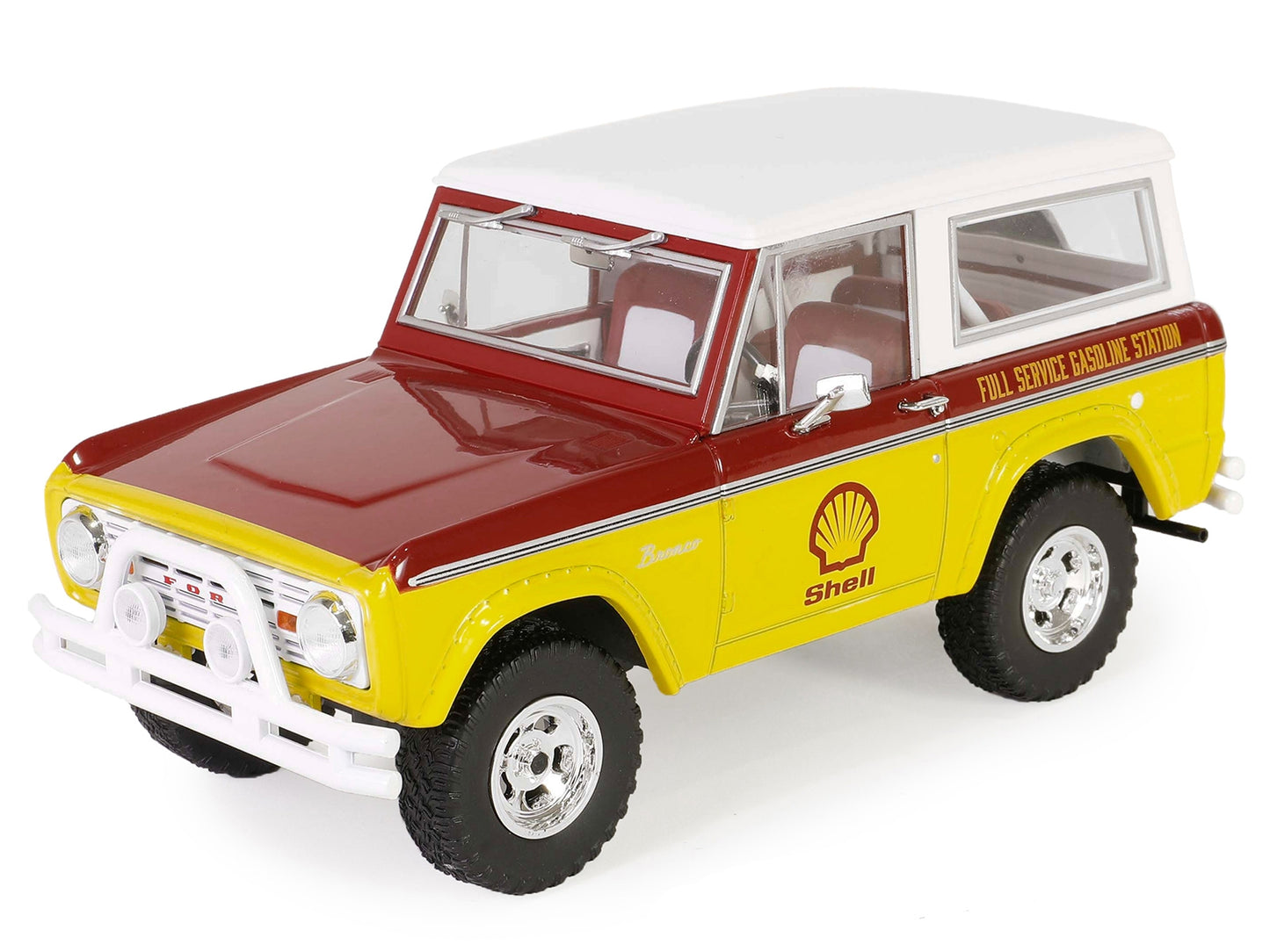 1977 Ford Bronco "Shell Oil" Red and Yellow with White Top - Premium Ford Models from Greenlight - Just $54.89! Shop now at Rapidvehicles