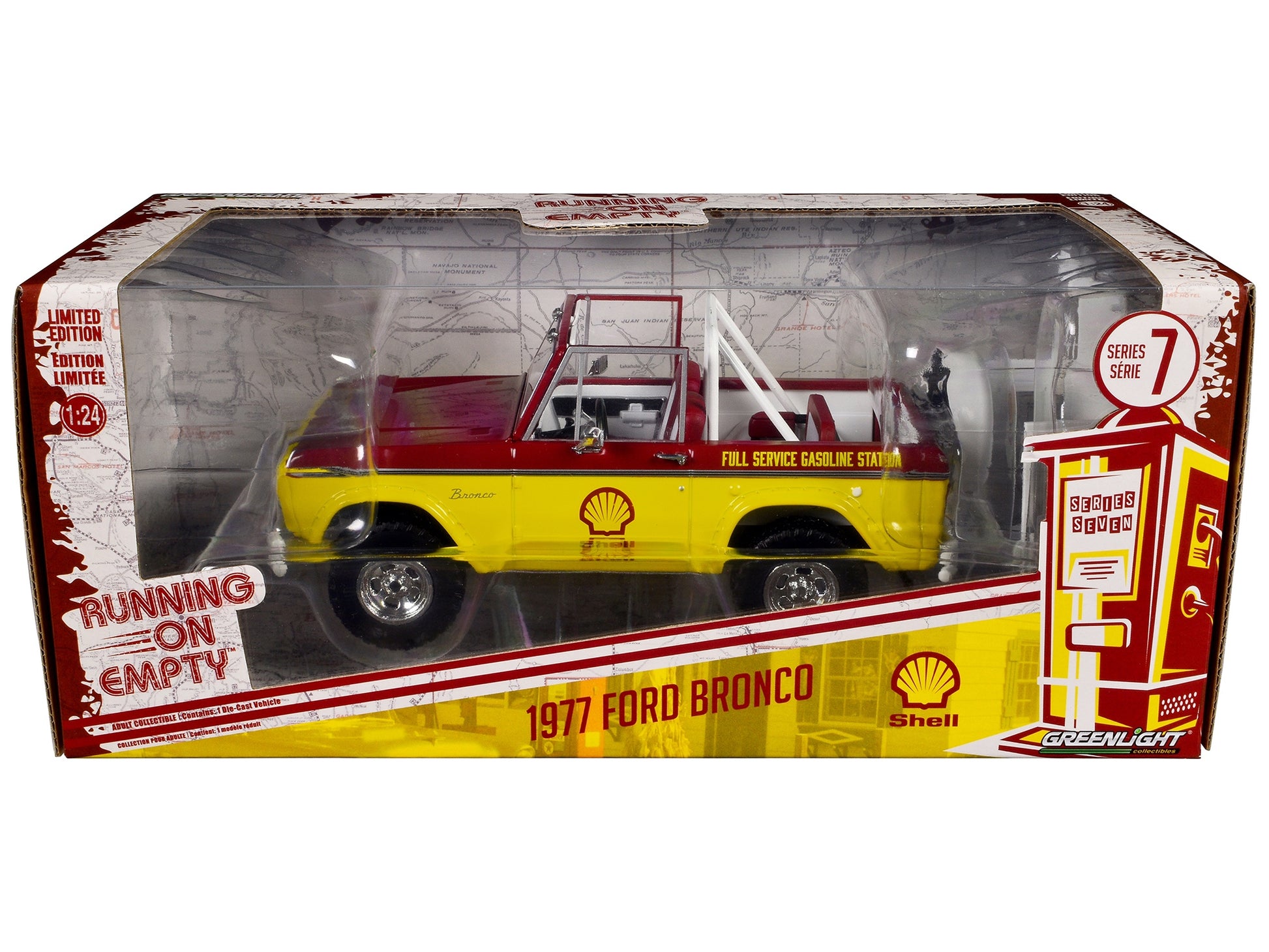 1977 Ford Bronco "Shell Oil" Red and Yellow with White Top - Premium Ford Models from Greenlight - Just $54.89! Shop now at Rapidvehicles