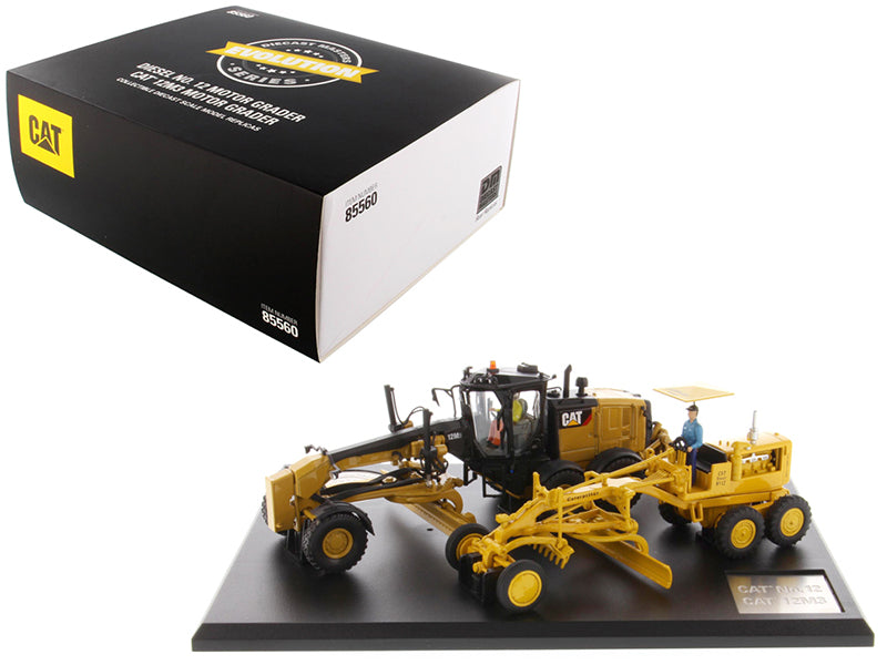 Cat Caterpillar No. 12 Motor Grader (Circa 1939-1959) and Cat Caterpillar 12M3 Motor Grader (Current) with Operators "Evolution Series" Set of 2 pieces 1/50 Diecast Models by Diecast Masters free shipping USA