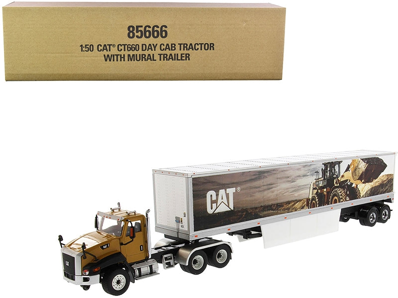 CAT Caterpillar CT660 Day Cab with Caterpillar Mural Dry Van - Premium Caterpillar CAT from Diecast Masters - Just $150.29! Shop now at Rapidvehicles