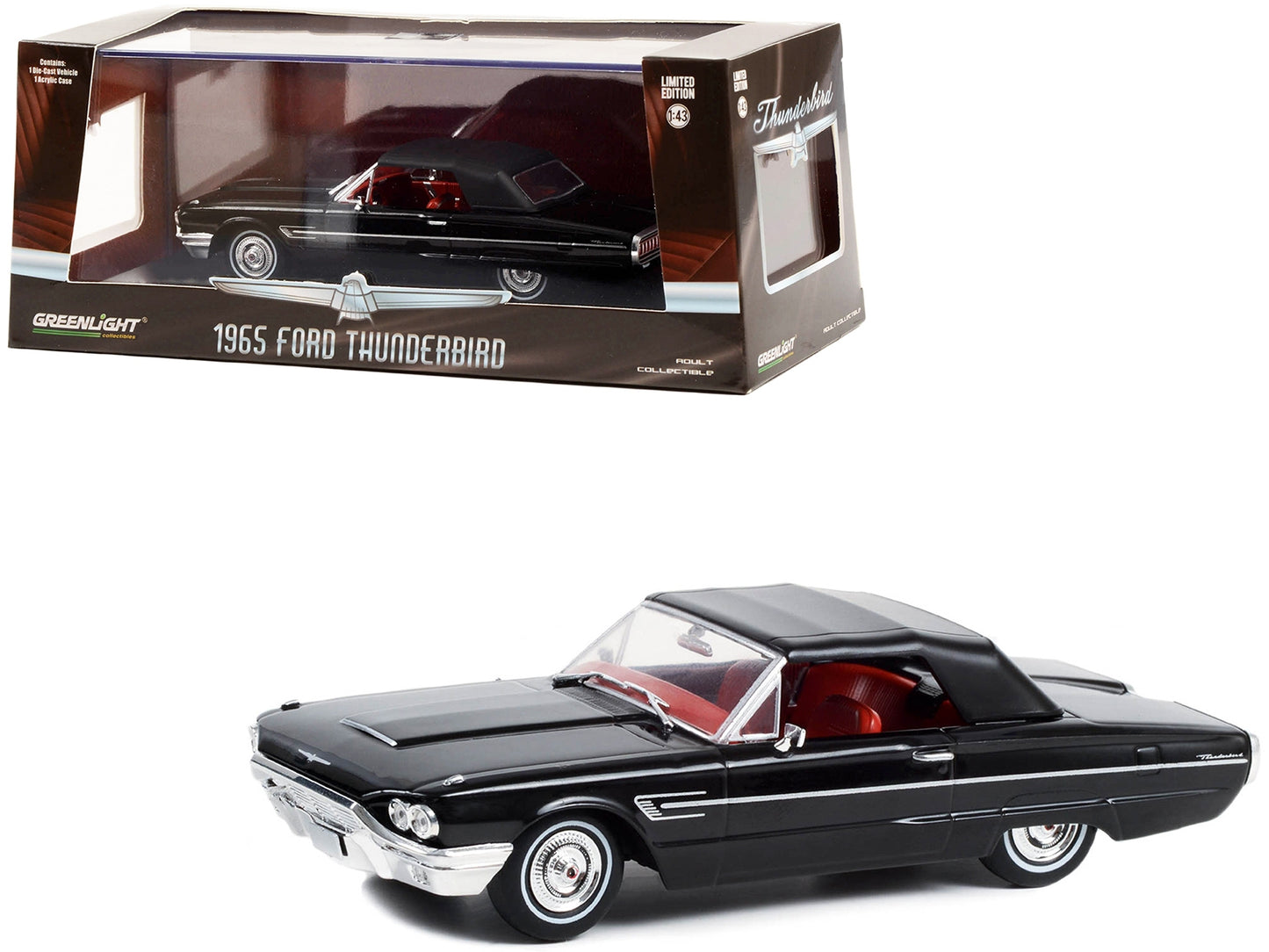 1965 Ford Thunderbird Convertible (Top-Up) Raven Black with Red - Premium Ford Models from Greenlight - Just $42.23! Shop now at Rapidvehicles