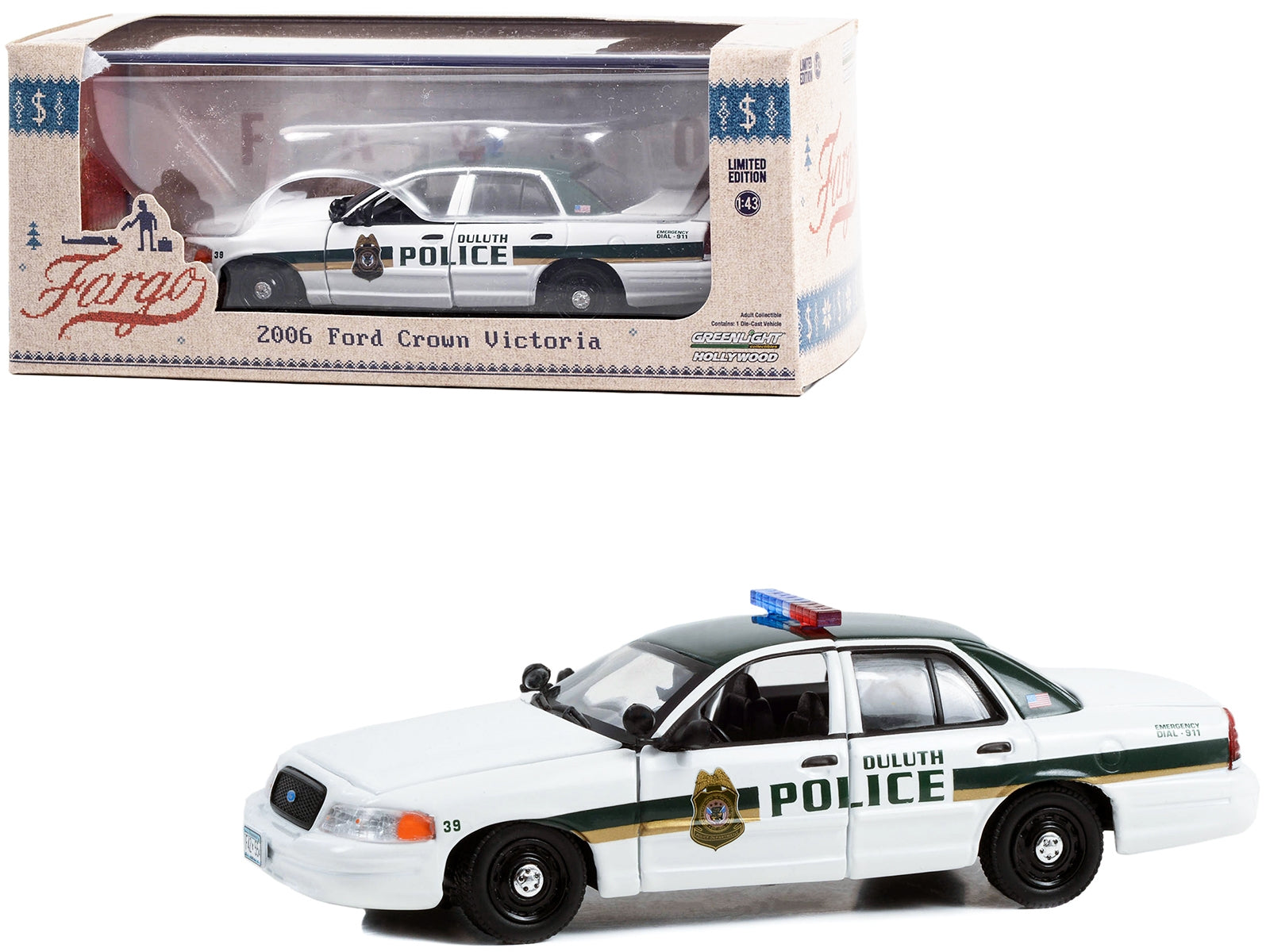 2006 Ford Crown Victoria Police Interceptor White with Green Top "Duluth Minnesota Police" "Fargo" (2014-2020 TV Series) "Hollywood" Series 1/43 Diecast Model Car by Greenlight - Premium Movie/TV Series Models from Greenlight - Just $39.99! Shop now at Rapidvehicles