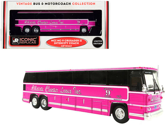 1980 MCI MC-9 Crusader II Intercity Coach Bus Pink "Allstate Charter Lines Inc." "Vintage Bus & Motorcoach Collection" 1/87 (HO) Diecast Model by Iconic Replicas free shipping USA