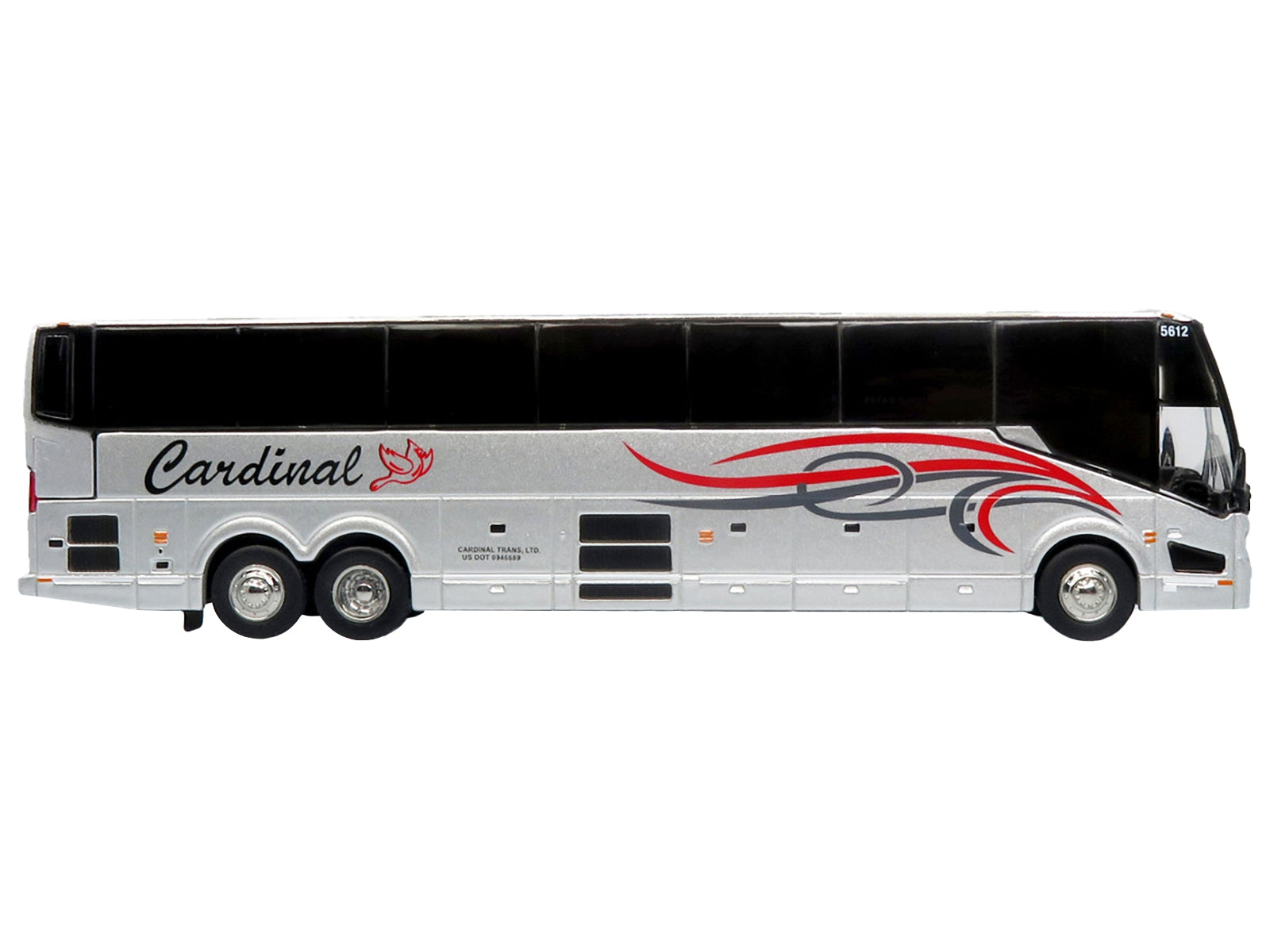 Prevost H3-45 Coach Bus "Cardinal Transportation" Silver Metallic - Premium Bus Models from Iconic Replicas - Just $87.99! Shop now at Rapidvehicles