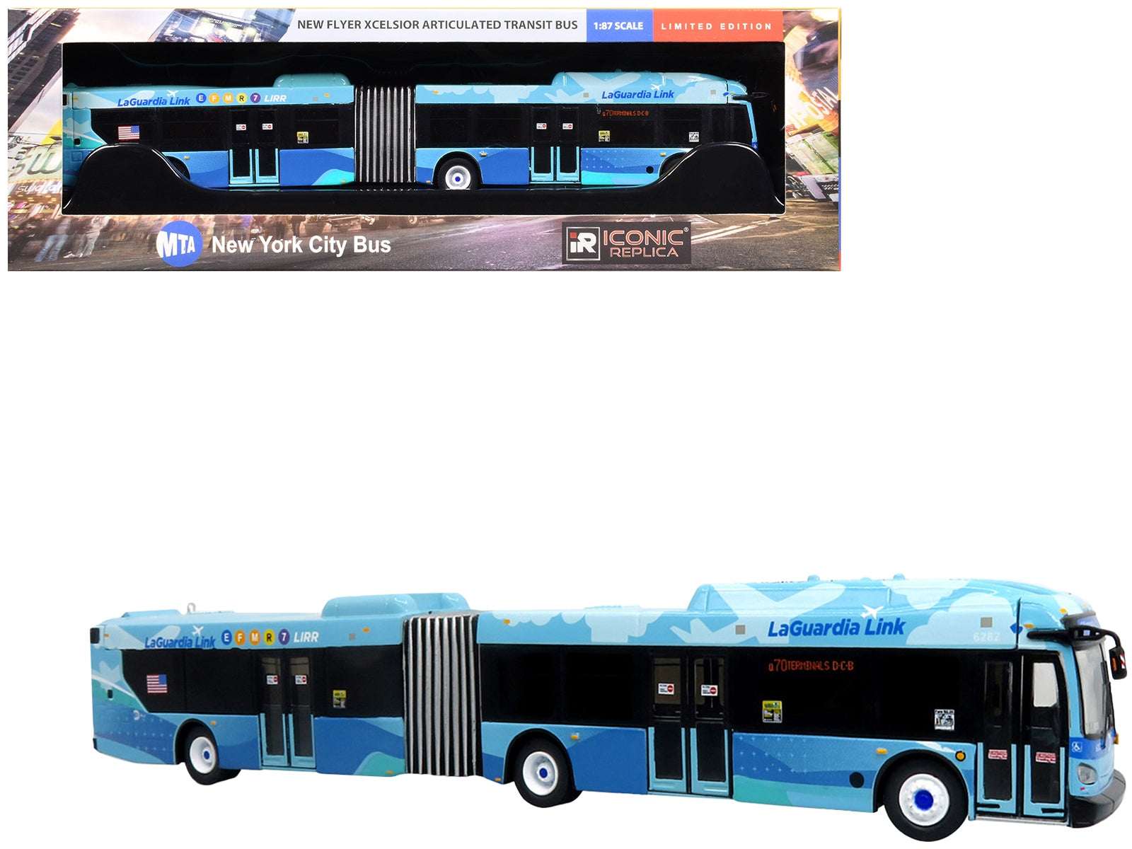 New Flyer Xcelsior XD60 Articulated Bus "MTA New York - LaGuardia Link" Blue with Graphics Limited Edition 1/87 (HO) Diecast Model by Iconic Replicas - Premium Bus Models from Iconic Replicas - Just $72.70! Shop now at Rapidvehicles