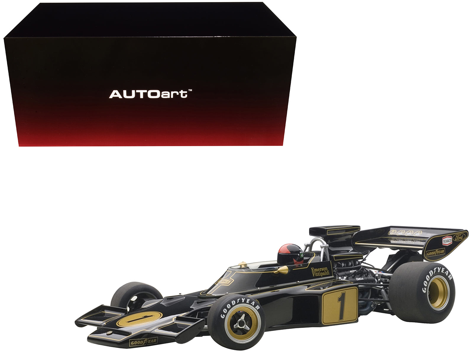 Lotus 72E 1973 Emerson Fittipaldi #1 with Driver Figure in Cockpit 1/18 Model Car by Autoart free shipping USA