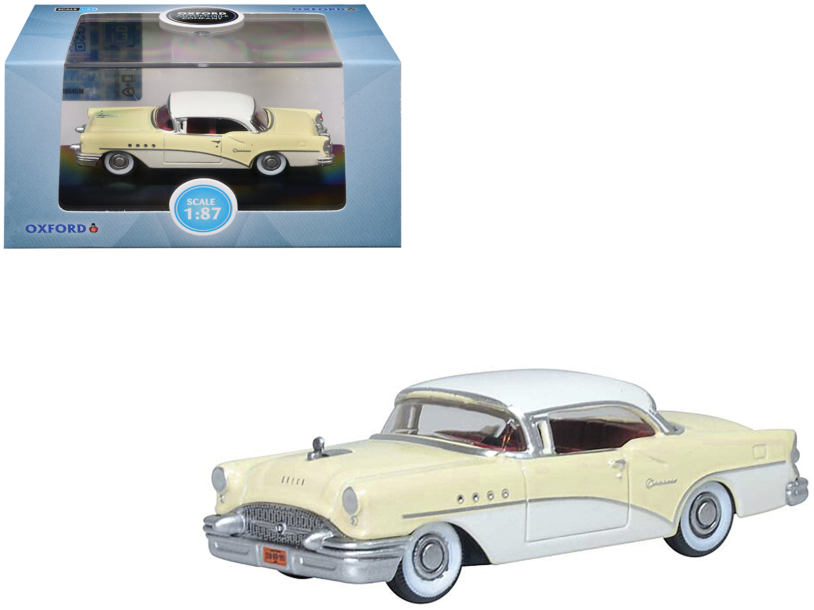 1955 Buick Century Condor Yellow and Dover White with Red Interior 1/87 (HO) Scale Diecast Model Car by Oxford Diecast free shipping USA