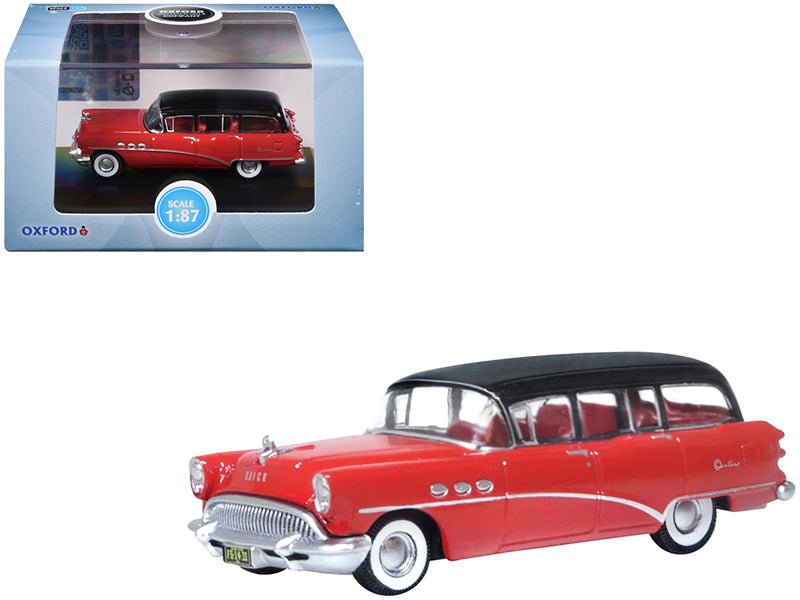 1954 Buick Century Estate Wagon Matador Red and Carlsbad Black with Red Interior 1/87 (HO) Scale Diecast Model Car by Oxford Diecast free shipping USA
