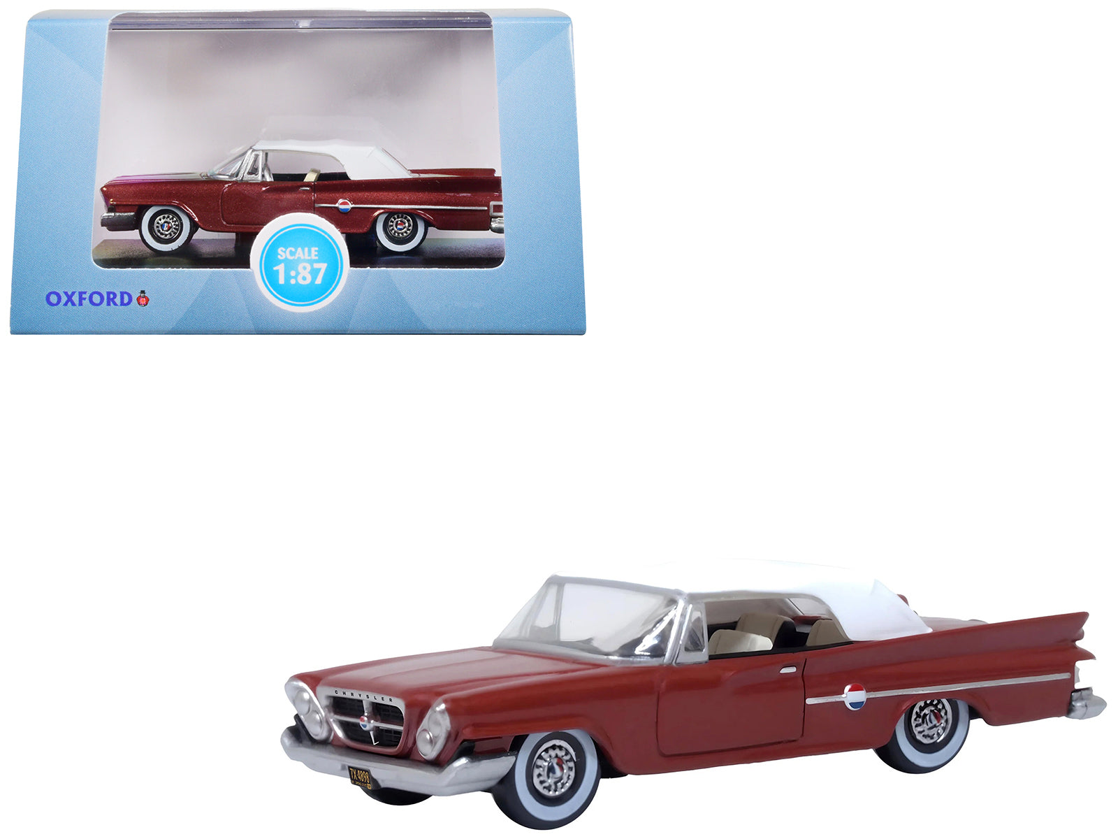 1961 Chrysler 300 Convertible (Closed Top) Cinnamon Brown Metallic with White Top 1/87 (HO) Scale Diecast Model Car by Oxford Diecast free shipping USA