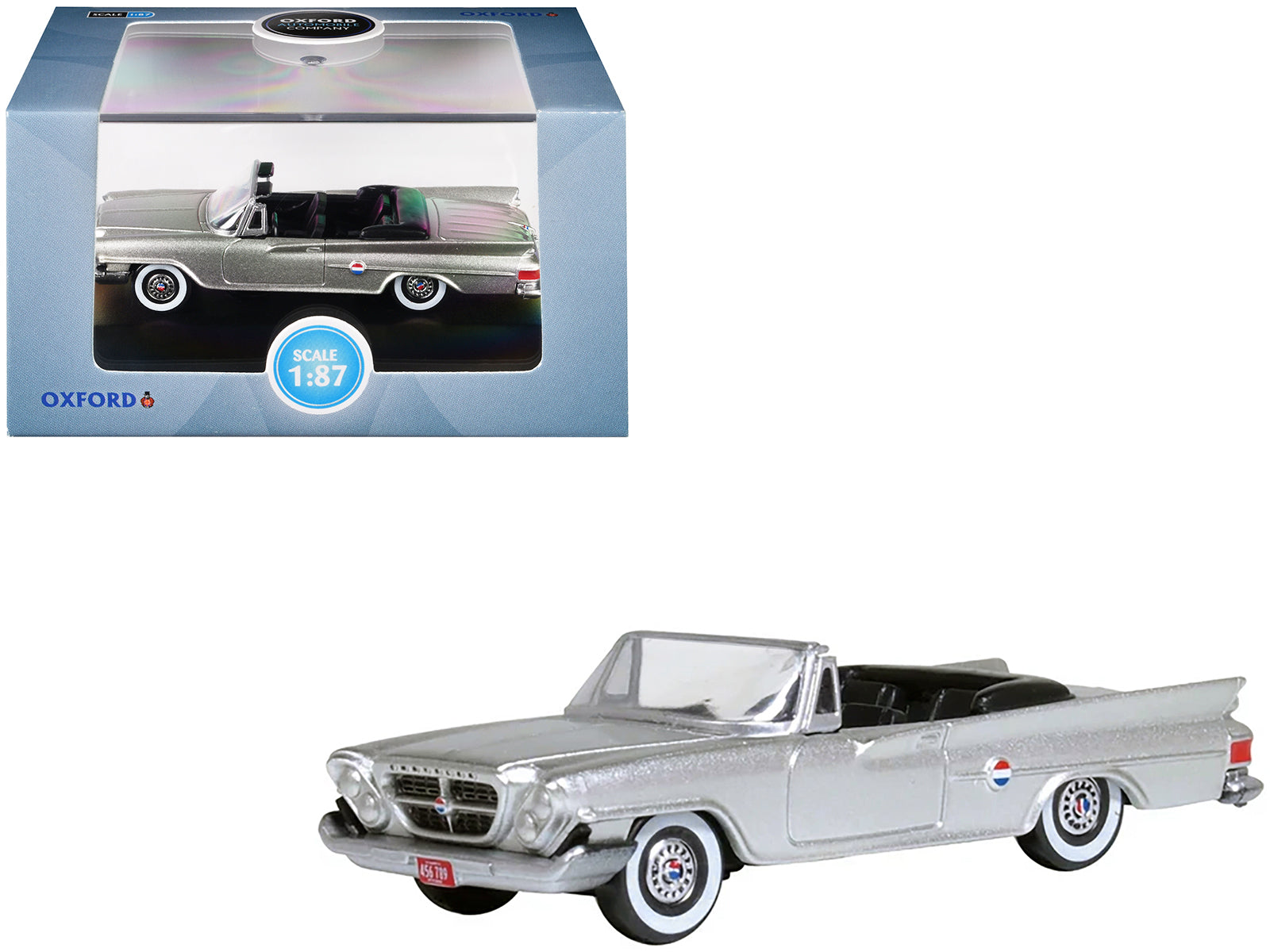 1961 Chrysler 300G Convertible Sheffield Silver Metallic 1/87 (HO) Scale Diecast Model Car by Oxford Diecast free shipping USA