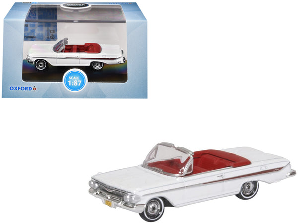 1961 Chevrolet Impala Convertible Ermine White with Roman Red Interior 1/87 (HO) Scale Diecast Model Car by Oxford Diecast