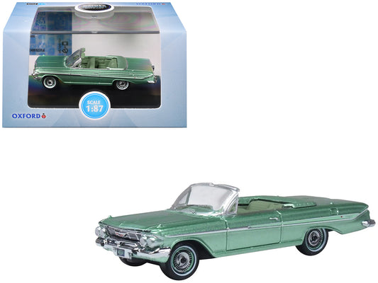 1961 Chevrolet Impala Convertible Arbor Green Metallic with Green Interior 1/87 (HO) Scale Diecast Model Car by Oxford Diecast - Use code SHOPAPP15 to get 15 percent off