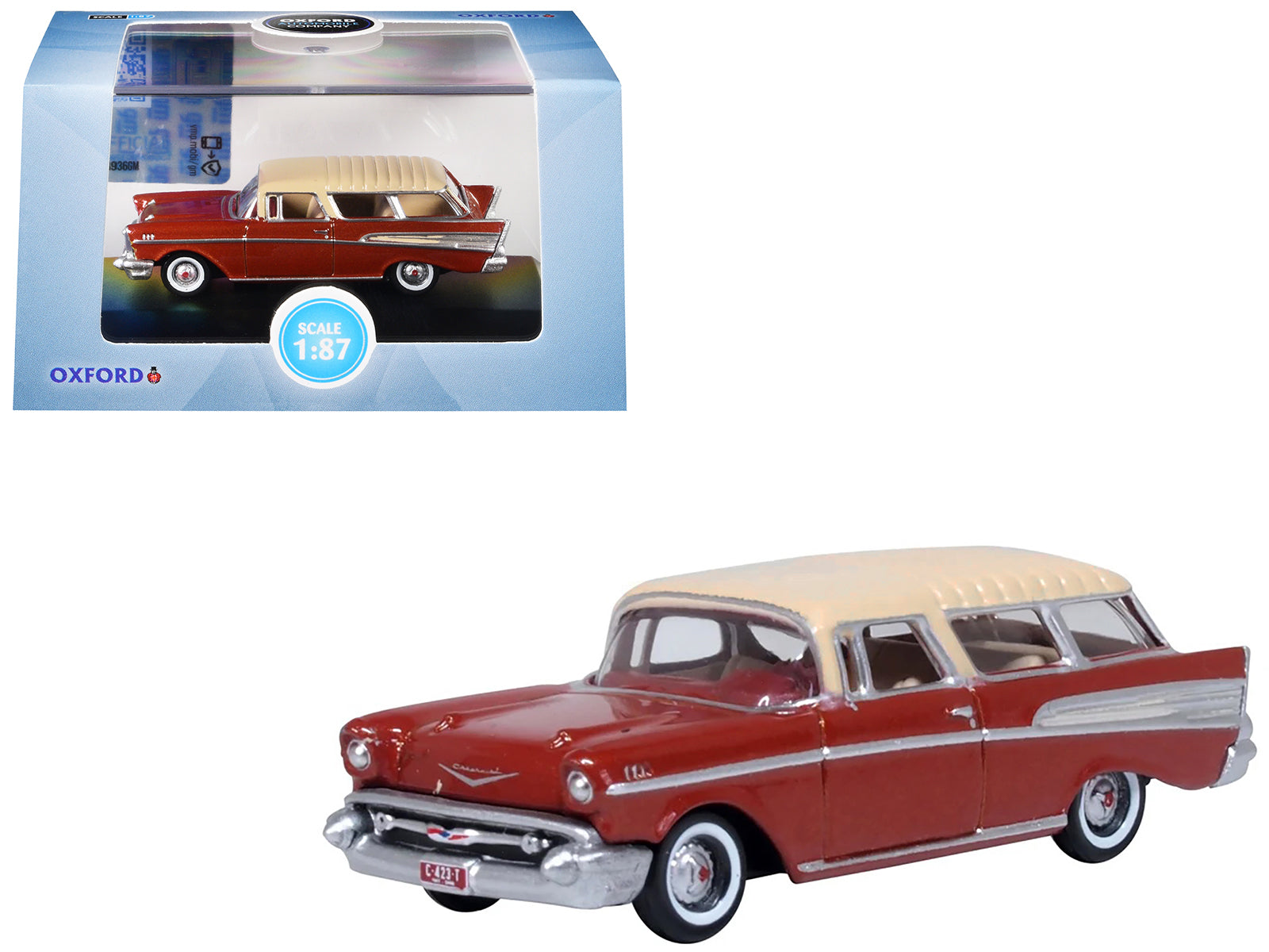 1957 Chevrolet Nomad Adobe Beige with Sierra Gold Top 1/87 (HO) Scale Diecast Model Car by Oxford Diecast free shipping USA