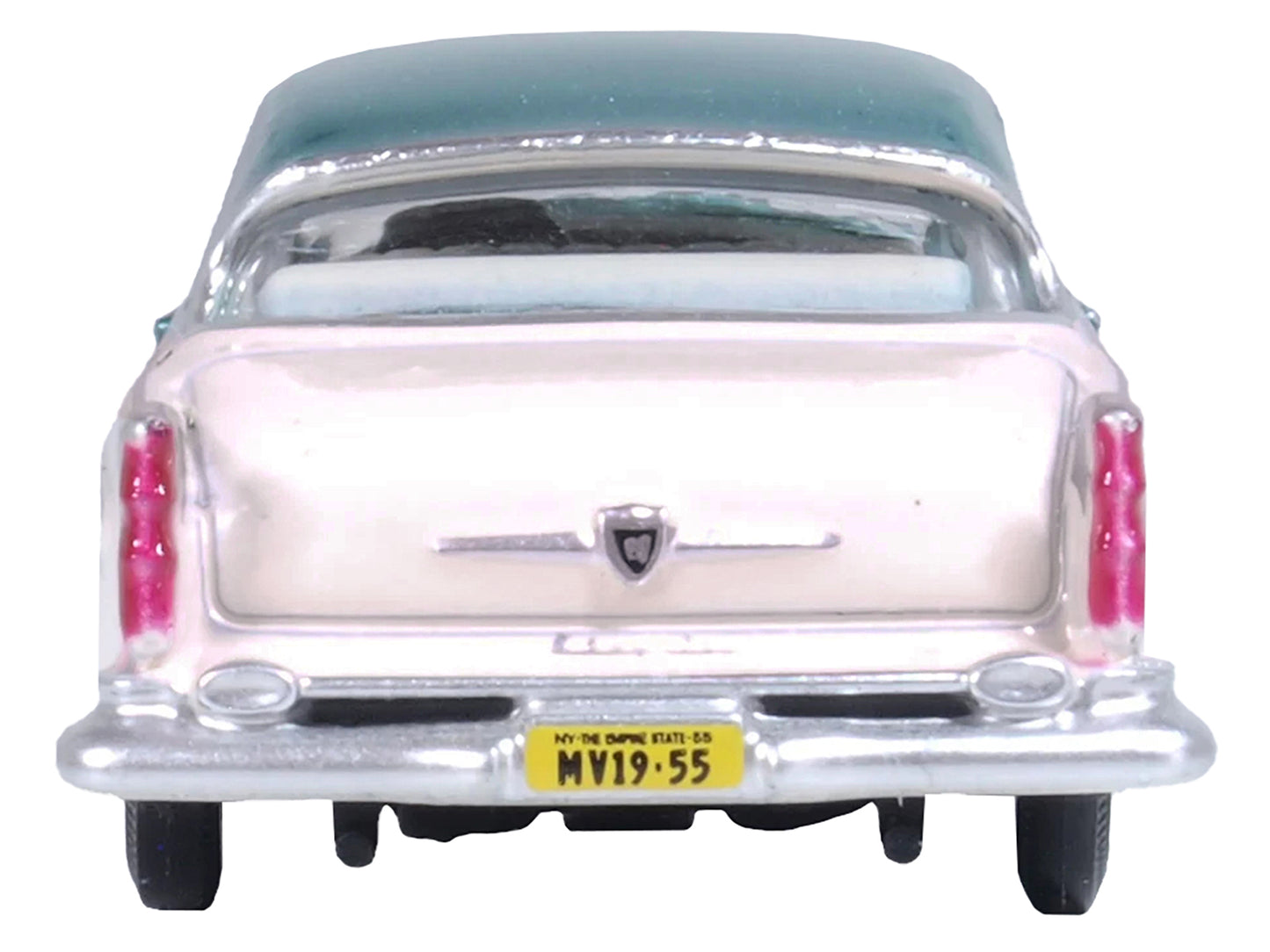 1955 Chrysler New Yorker Deluxe St. Regis Jade Green Metallic and Cream 1/87 (HO) Scale Diecast Model Car by Oxford Diecast