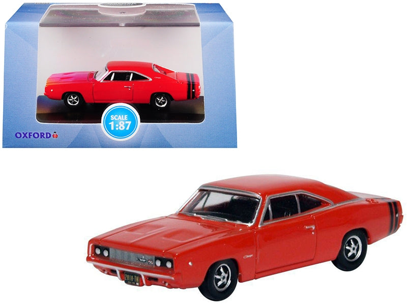 1968 Dodge Charger Bright Red with Black Stripes 1/87 (HO) Scale - Premium Dodge Models from Oxford Diecast - Just $36.89! Shop now at Rapidvehicles