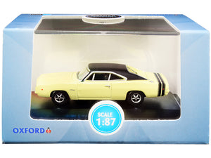 1968 Dodge Charger Light Yellow with Black Top and Black Stripes 1/87 (HO) Scale Diecast Model Car by Oxford Diecast - Premium  from Oxford Diecast - Just $28.99! Shop now at Rapidvehicles