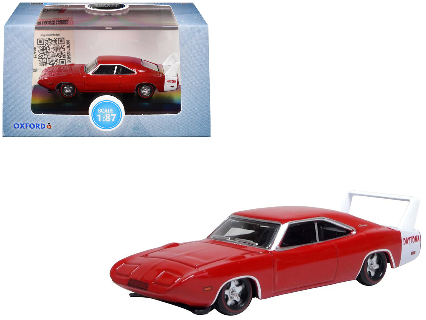 1969 Dodge Charger Daytona Red with White Stripe 1/87 (HO) Scale Diecast Model Car by Oxford Diecast - Use code SHOPAPP15 to get 15 percent off