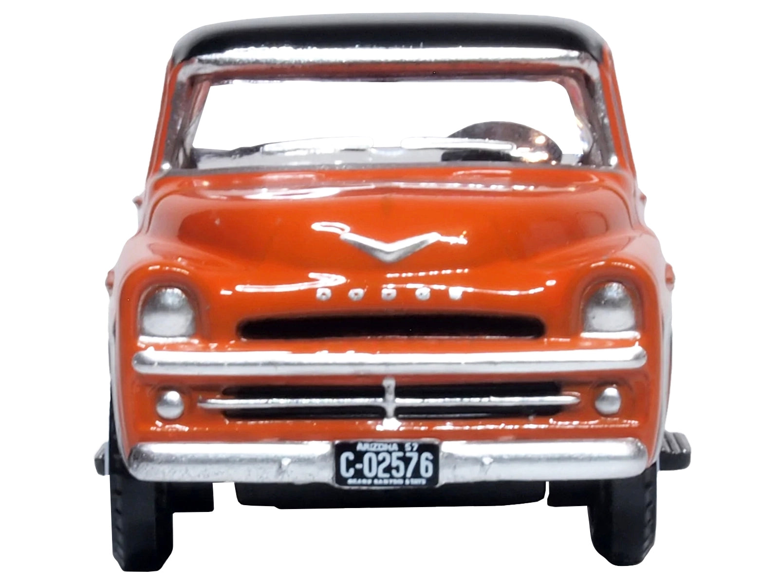 1957 Dodge D100 Sweptside Pickup Truck Omaha Orange and Jewel Black 1/87 (HO) Scale Diecast Model Car by Oxford Diecast - Premium Pickup Trucks Models from Oxford Diecast - Just $28.99! Shop now at Rapidvehicles