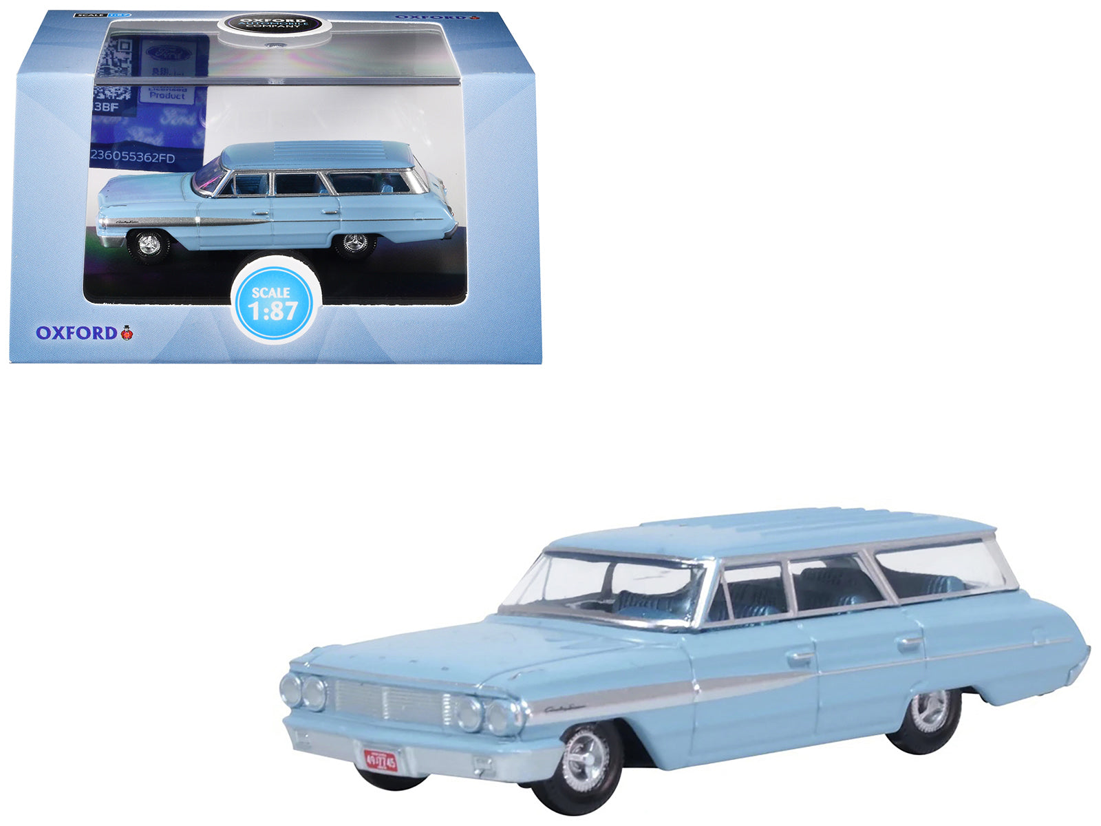 1964 Ford Country Sedan Skylight Blue 1/87 (HO) Scale Diecast Model Car by Oxford Diecast free shipping USA