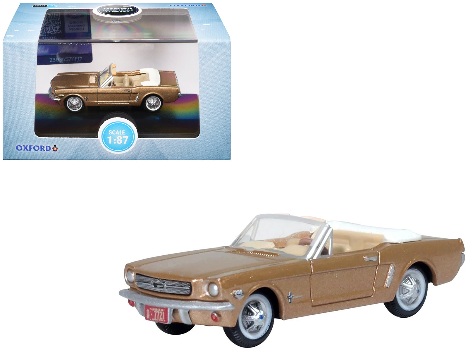 1965 Ford Mustang Convertible Prairie Bronze Metallic 1/87 (HO) Scale Diecast Model Car by Oxford Diecast free shipping USA