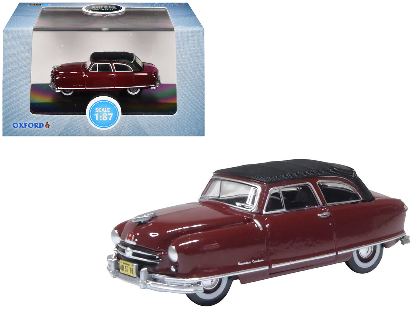 1950 Nash Rambler Custom Landau Convertible (Closed) Sunset Maroon with Black Top 1/87 (HO) Scale Diecast Model Car by Oxford Diecast
