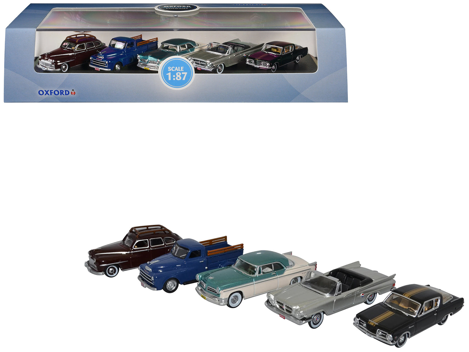 Chrysler Centenary 5 Piece Set 1/87 (HO) Scale Diecast Model Cars by Oxford Diecast free shipping USA