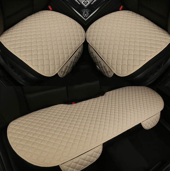 Color: Beige, style: Cushion set of 3 - Flax Car Seat Cover Protector - Premium Interior Parts from Rapidvehicles - Just $59! Shop now at Rapidvehicles